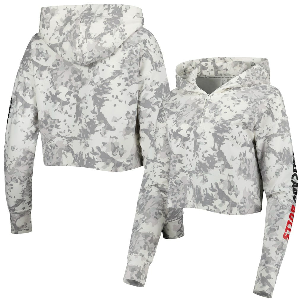 Chicago Bulls Lusso Women's Maia Tri-Blend Cropped Quarter-Zip Top Gray/White