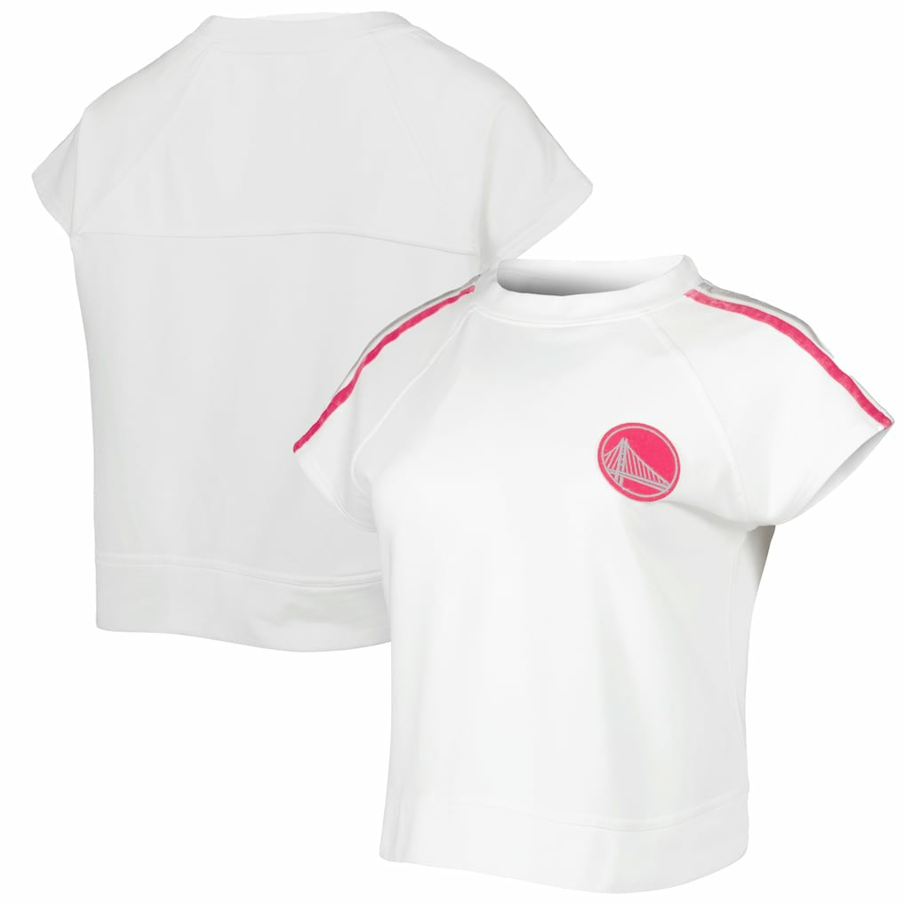 Golden State Warriors Lusso Women's Margot Cropped Tri-Blend Cap Sleeve Sweatshirt White