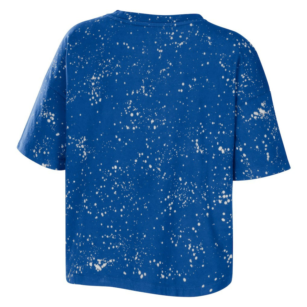 Philadelphia 76ers WEAR by Erin Andrews Women's Bleach Splatter Notch Neck T-Shirt Royal