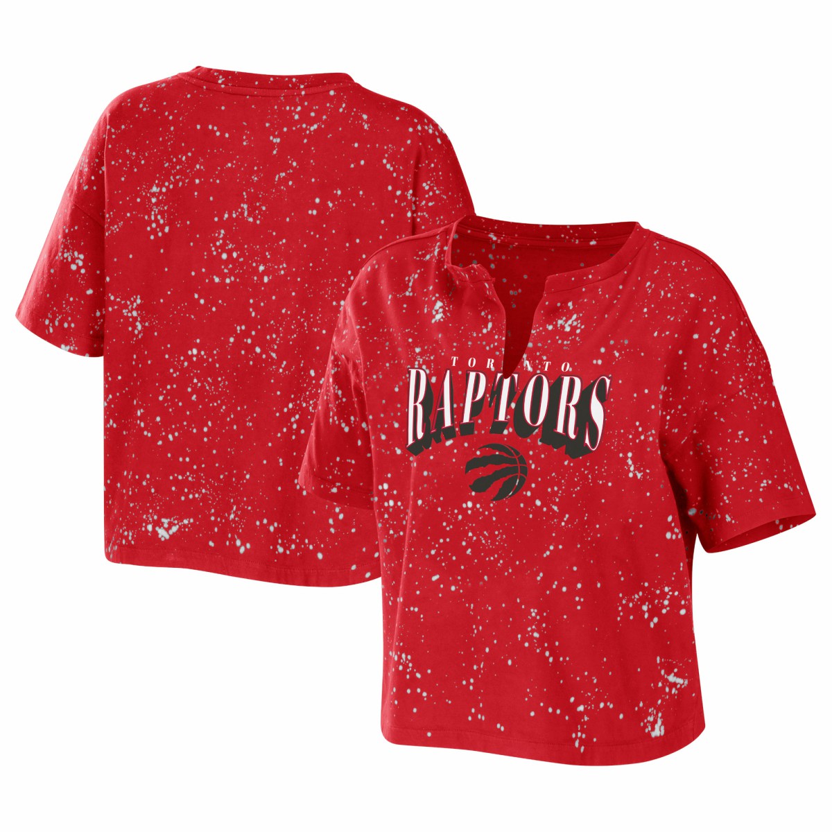 Toronto Raptors WEAR by Erin Andrews Women's Bleach Splatter Notch Neck T-Shirt Red
