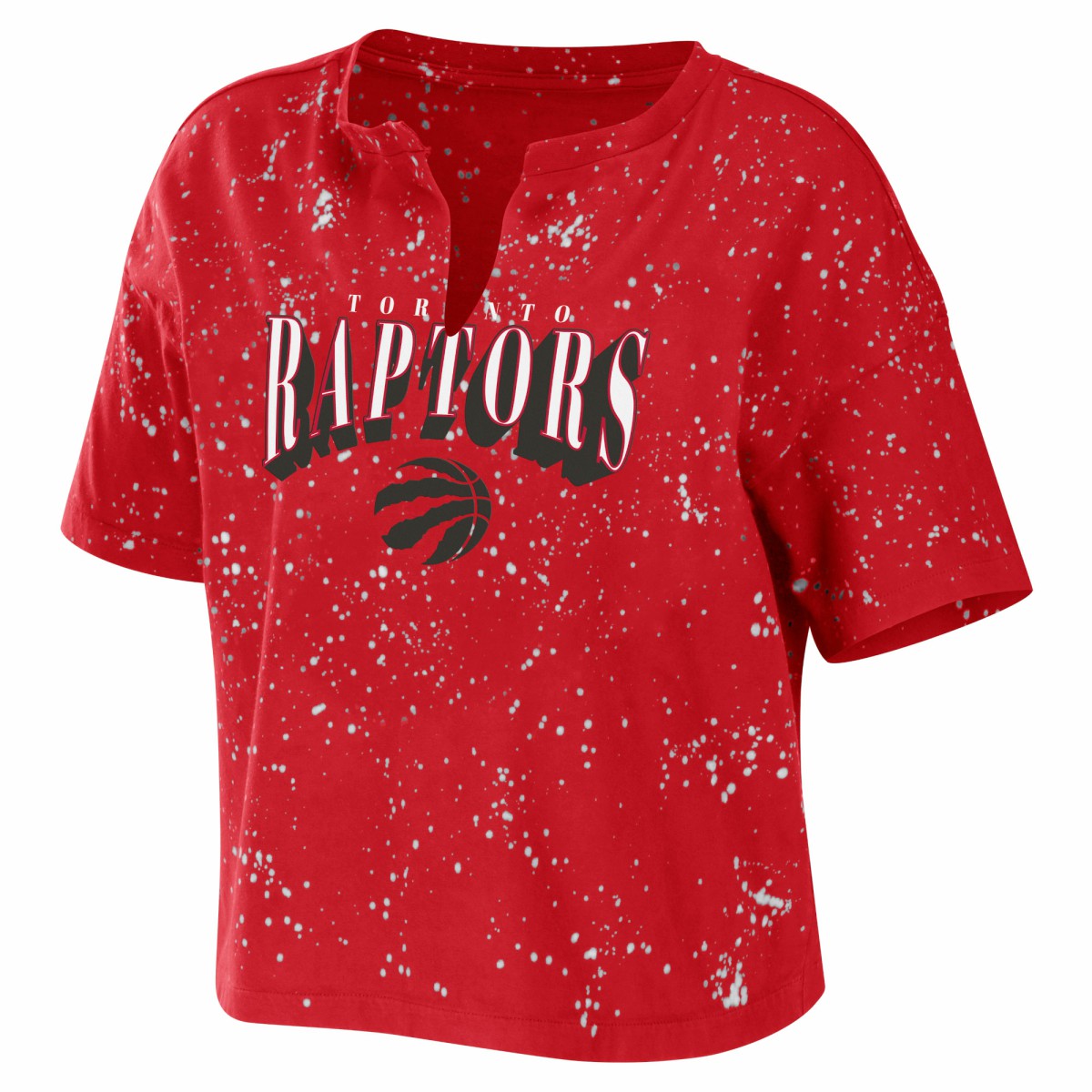 Toronto Raptors WEAR by Erin Andrews Women's Bleach Splatter Notch Neck T-Shirt Red