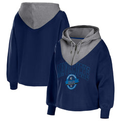 Dallas Mavericks WEAR by Erin Andrews Women's Pieced Quarter-Zip Hoodie Jacket Navy