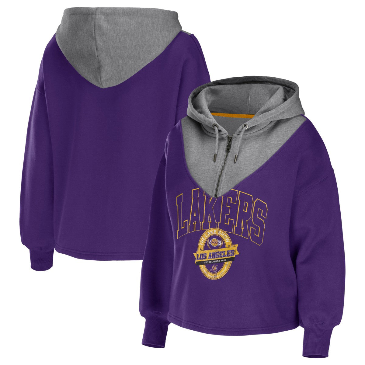 Los Angeles Lakers WEAR by Erin Andrews Women's Pieced Quarter-Zip Hoodie Jacket Purple