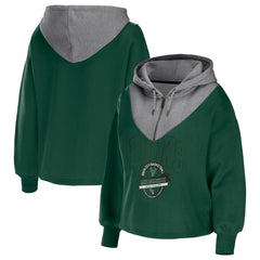 Milwaukee Bucks WEAR by Erin Andrews Women's Pieced Quarter-Zip Hoodie Jacket Hunter Green