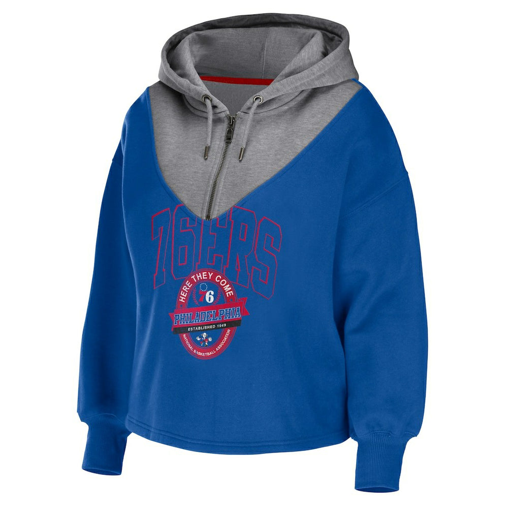 Philadelphia 76ers WEAR by Erin Andrews Women's Pieced Quarter-Zip Hoodie Jacket Royal