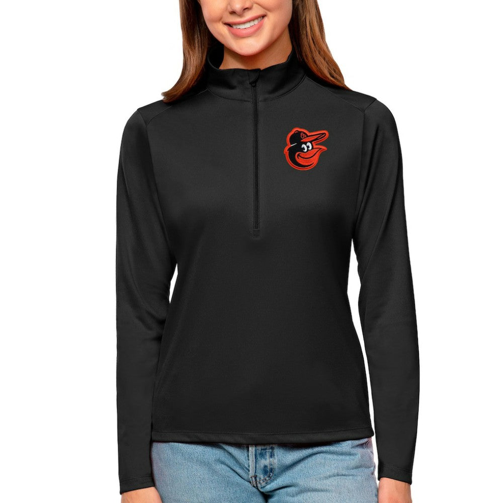 Baltimore Orioles Antigua Women's Tribute Quarter-Zip Pullover Top - Black Pullover