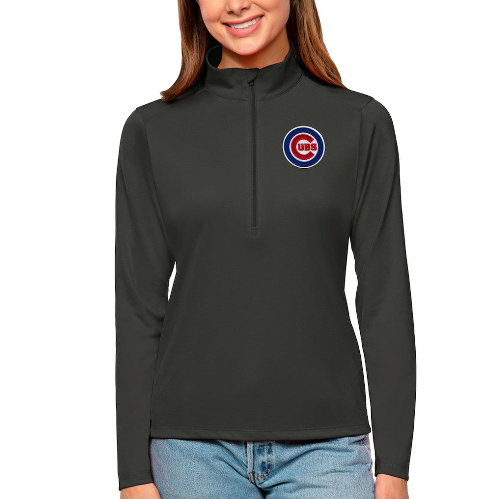 Chicago Cubs Antigua Women's Tribute Quarter-Zip Pullover Top - Charcoal Pullover