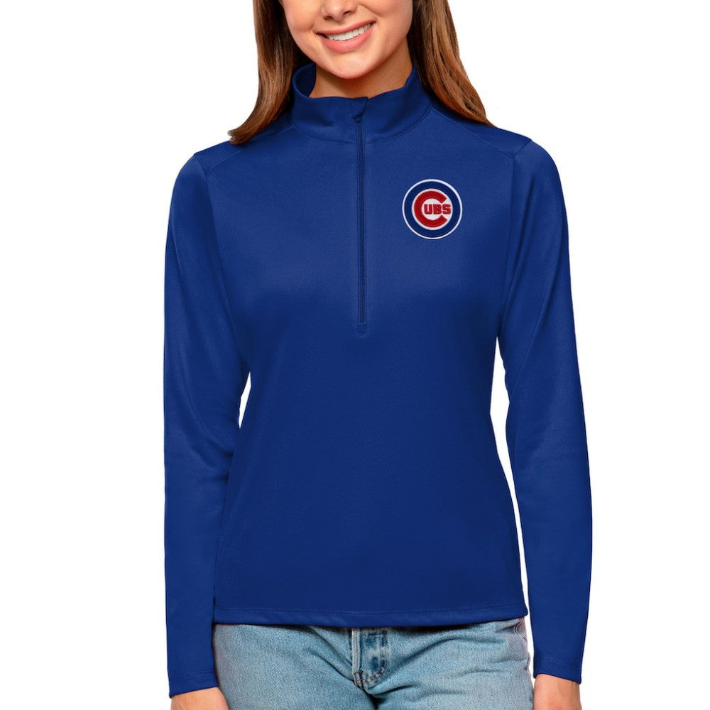 Chicago Cubs Antigua Women's Tribute Quarter-Zip Pullover Top - Royal Pullover
