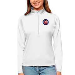 Chicago Cubs Antigua Women's Tribute Quarter-Zip Pullover Top - White Pullover