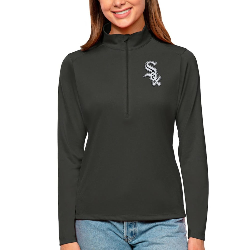 Chicago White Sox Antigua Women's Tribute Quarter-Zip Pullover Top - Charcoal Pullover