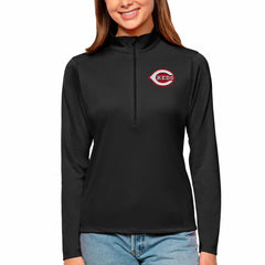 Cincinnati Reds Antigua Women's Tribute Quarter-Zip Pullover Top - Black Pullover