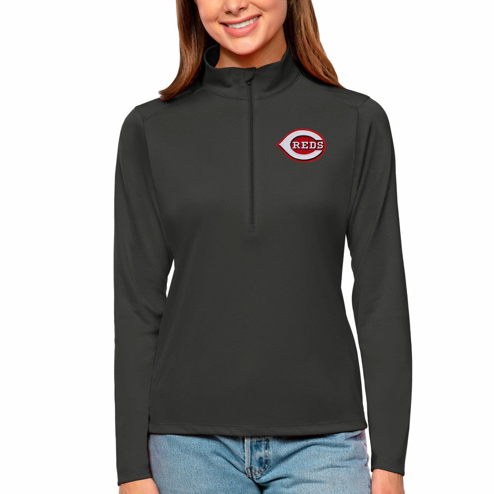 Cincinnati Reds Antigua Women's Tribute Quarter-Zip Pullover Top - Charcoal Pullover