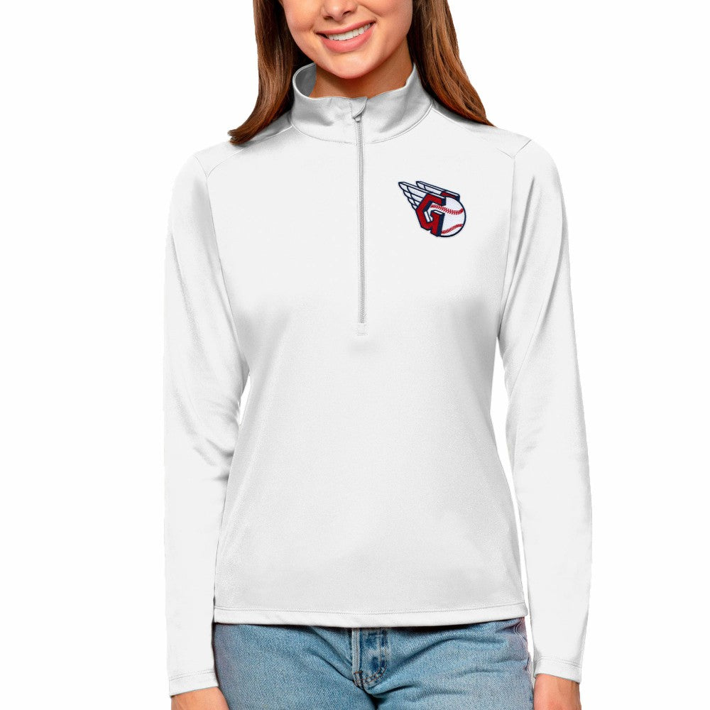 Cleveland Guardians Antigua Women's Tribute Quarter-Zip Pullover Top - White Pullover