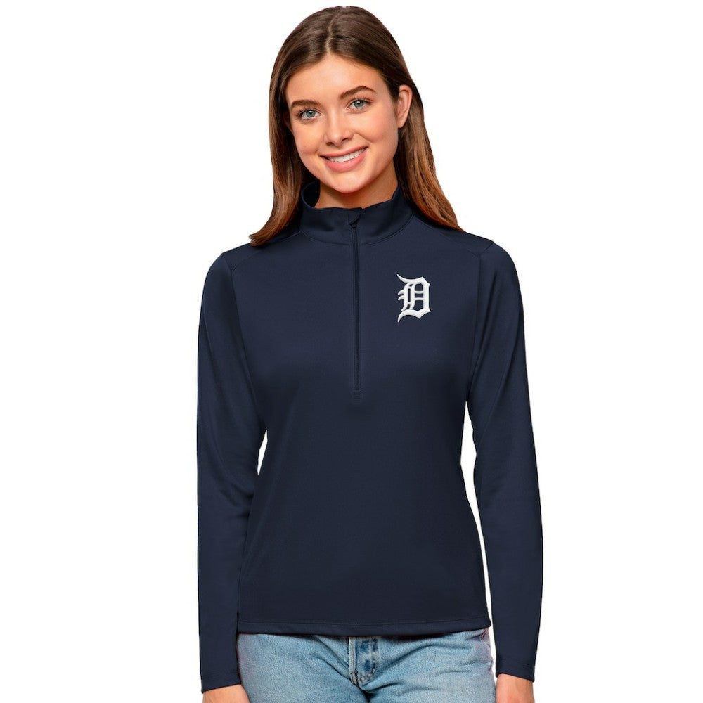 Detroit Tigers Antigua Women's Tribute Quarter-Zip Pullover Top - Navy Pullover