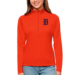 Detroit Tigers Antigua Women's Tribute Quarter-Zip Pullover Top - Orange Pullover