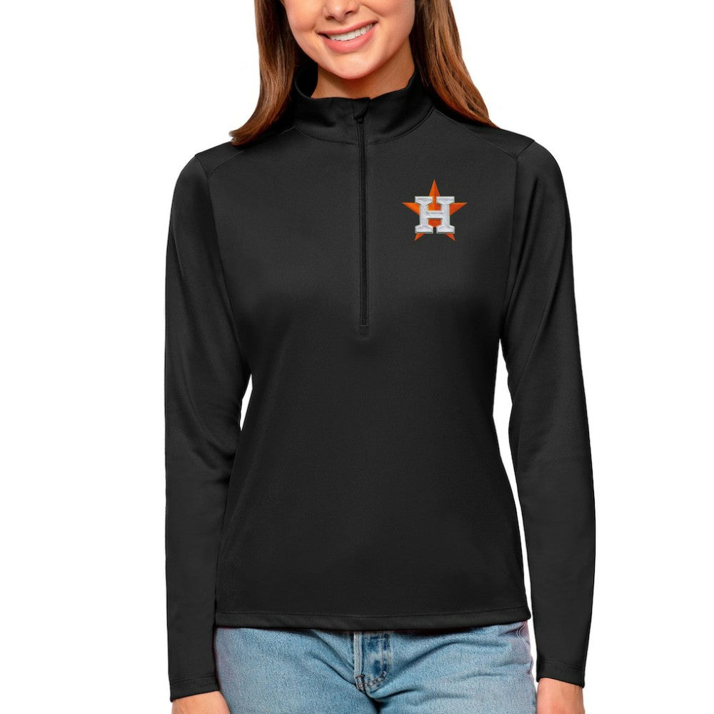 Houston Astros Antigua Women's Tribute Quarter-Zip Pullover Top - Black Pullover