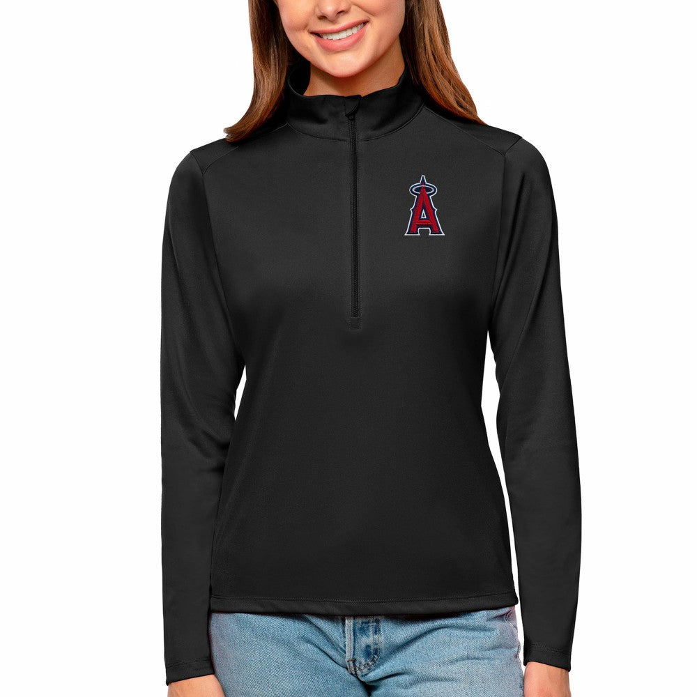 Los Angeles Angels Antigua Women's Tribute Quarter-Zip Pullover Top - Black Pullover