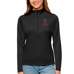 Los Angeles Angels Antigua Women's Tribute Quarter-Zip Pullover Top - Black Pullover