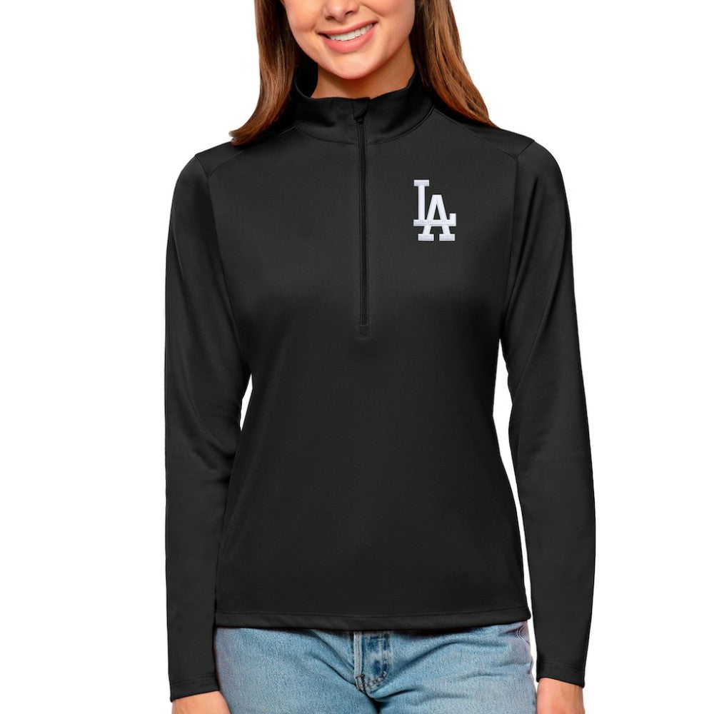 Los Angeles Dodgers Antigua Women's Tribute Quarter-Zip Pullover Top - Black Pullover