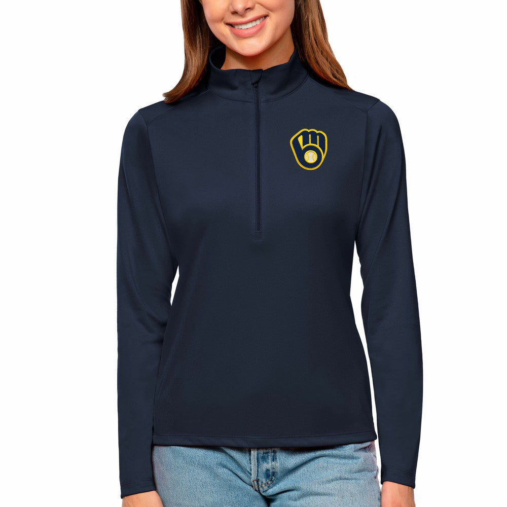 Milwaukee Brewers Antigua Women's Tribute Quarter-Zip Pullover Top - Navy Pullover