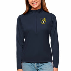 Milwaukee Brewers Antigua Women's Tribute Quarter-Zip Pullover Top - Navy Pullover