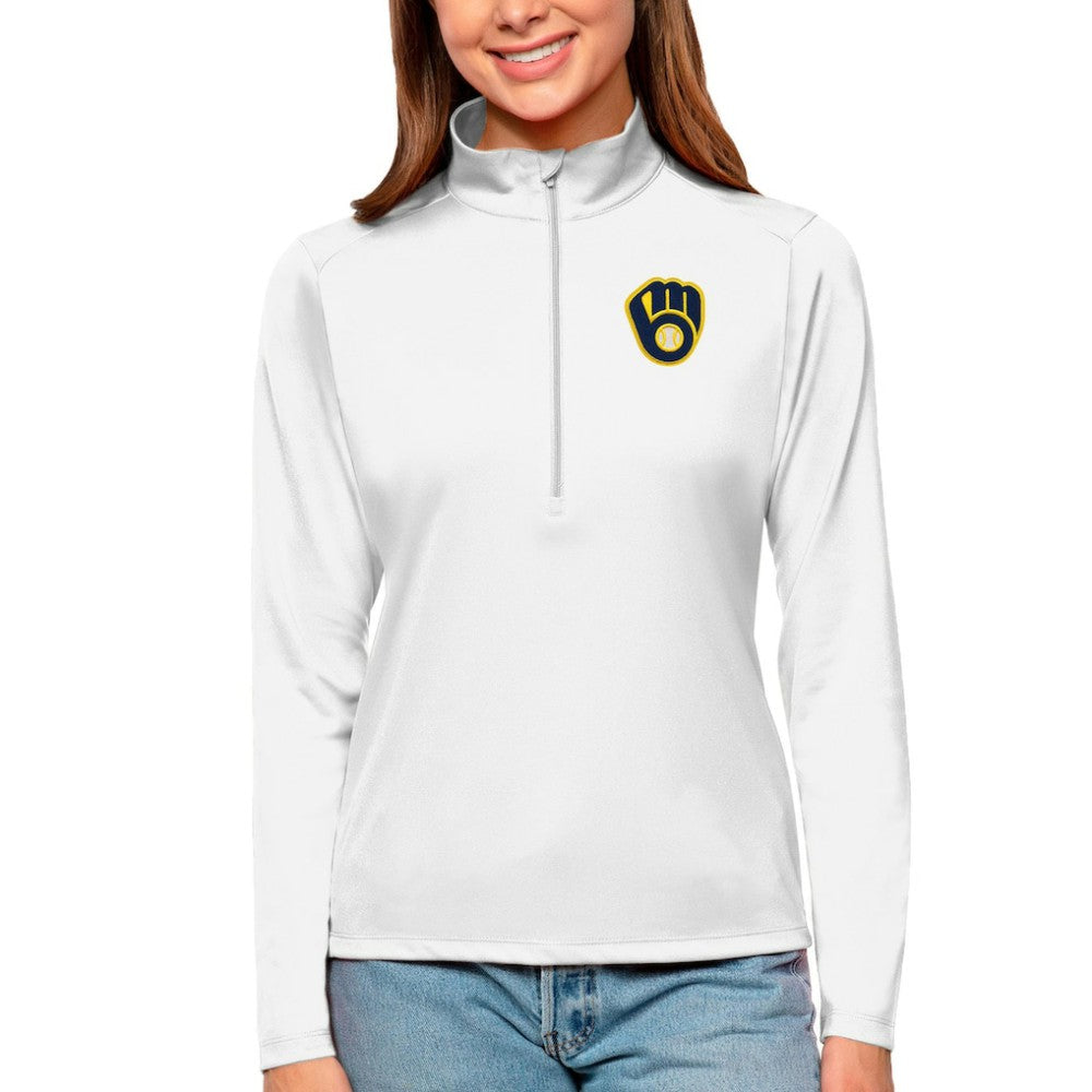 Milwaukee Brewers Antigua Women's Tribute Quarter-Zip Pullover Top - White Pullover