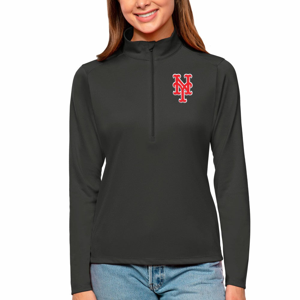 New York Mets Antigua Women's Tribute Quarter-Zip Pullover Top - Black Pullover