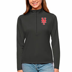 New York Mets Antigua Women's Tribute Quarter-Zip Pullover Top - Black Pullover