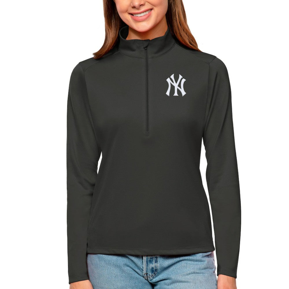 New York Yankees Antigua Women's Tribute Quarter-Zip Pullover Top - Charcoal Pullover