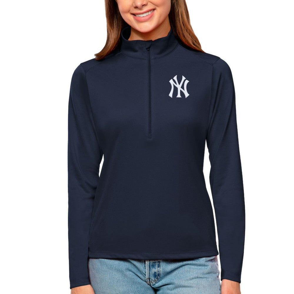 New York Yankees Antigua Women's Tribute Quarter-Zip Pullover Top - Navy Pullover