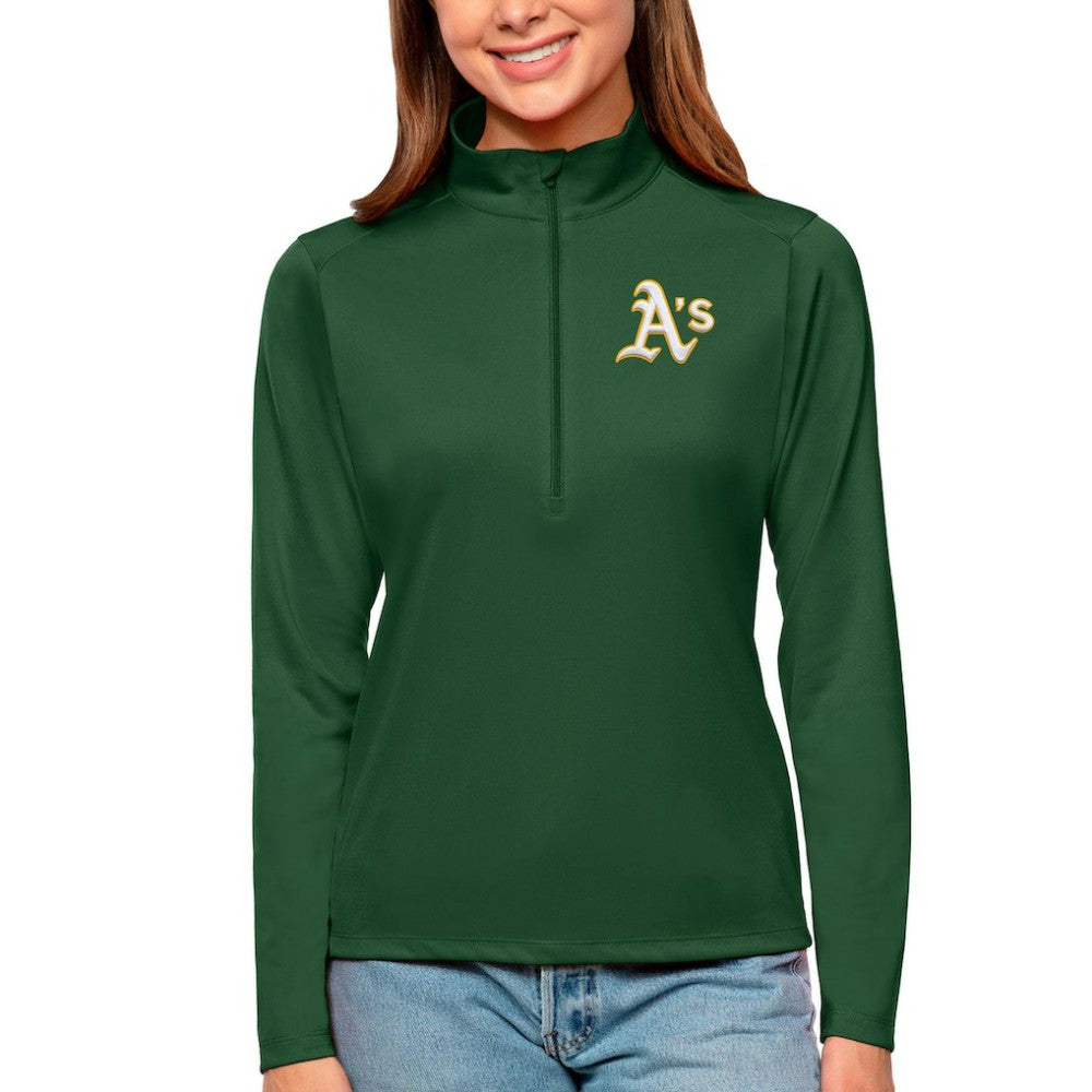 Athletics Antigua Women's Tribute Quarter-Zip Pullover Top - Green Pullover