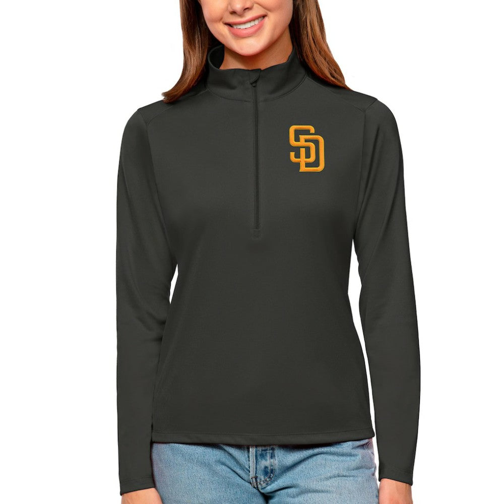 San Diego Padres Antigua Women's Tribute Quarter-Zip Pullover Top - Charcoal Pullover