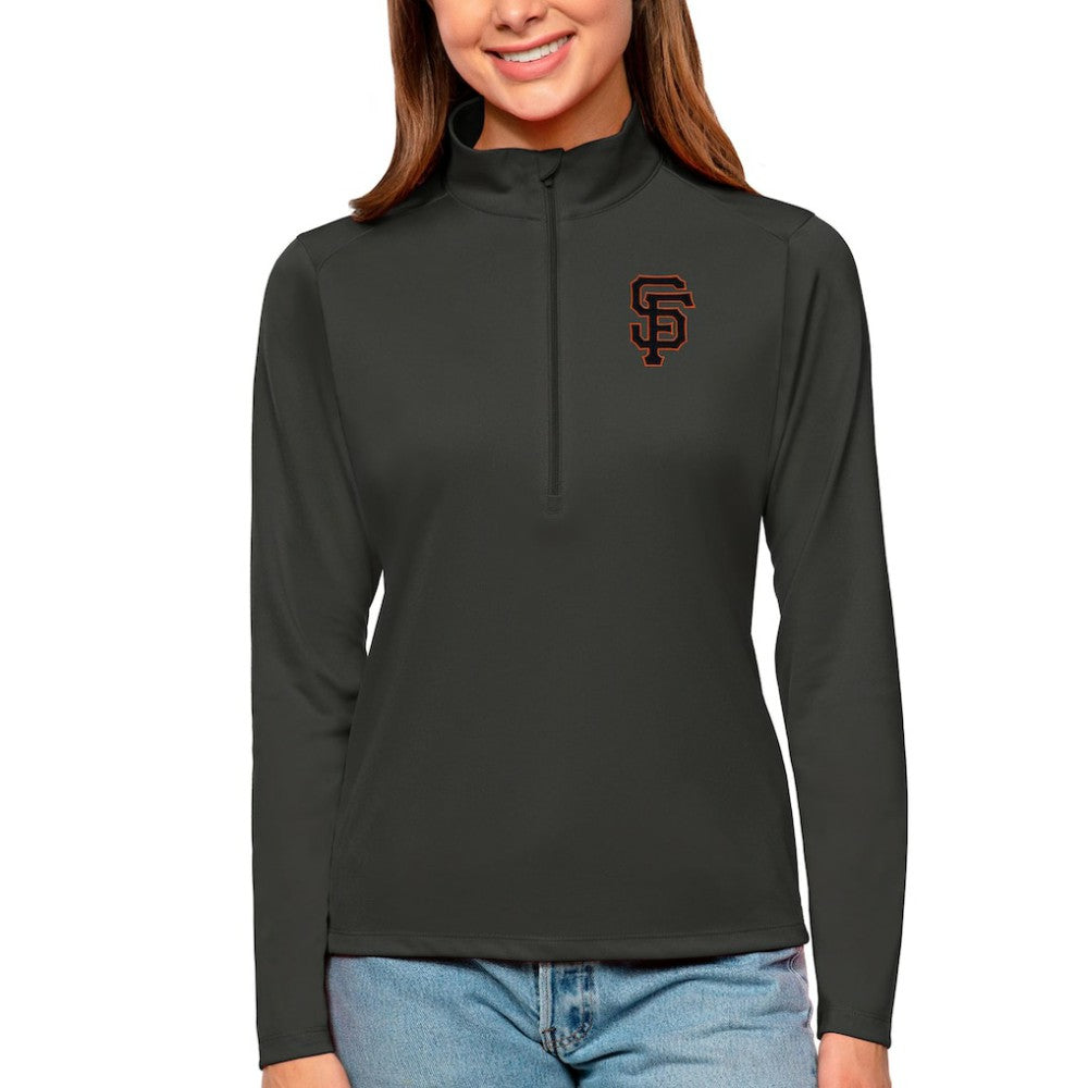 San Francisco Giants Antigua Women's Tribute Quarter-Zip Pullover Top - Charcoal Pullover