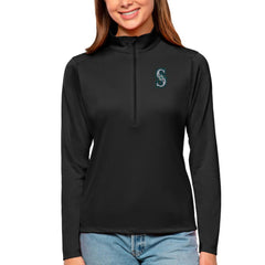 Seattle Mariners Antigua Women's Tribute Quarter-Zip Pullover Top - Black Pullover