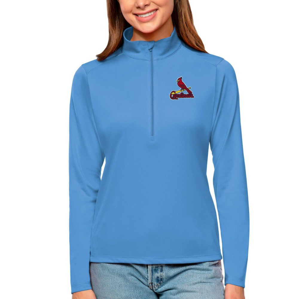 St. Louis Cardinals Antigua Women's Tribute Quarter-Zip Pullover Top - Light Blue Pullover