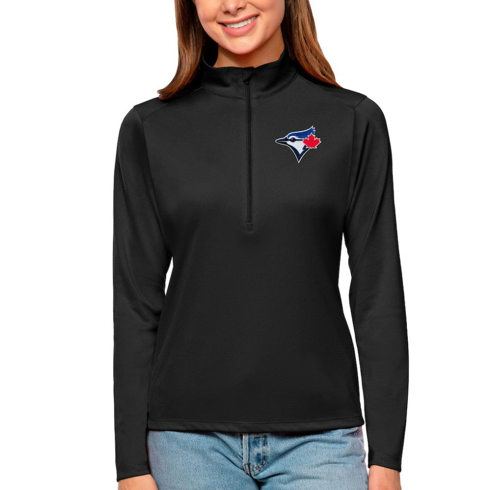 Toronto Blue Jays Antigua Women's Tribute Quarter-Zip Pullover Top - Black Pullover