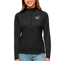 Toronto Blue Jays Antigua Women's Tribute Quarter-Zip Pullover Top - Black Pullover