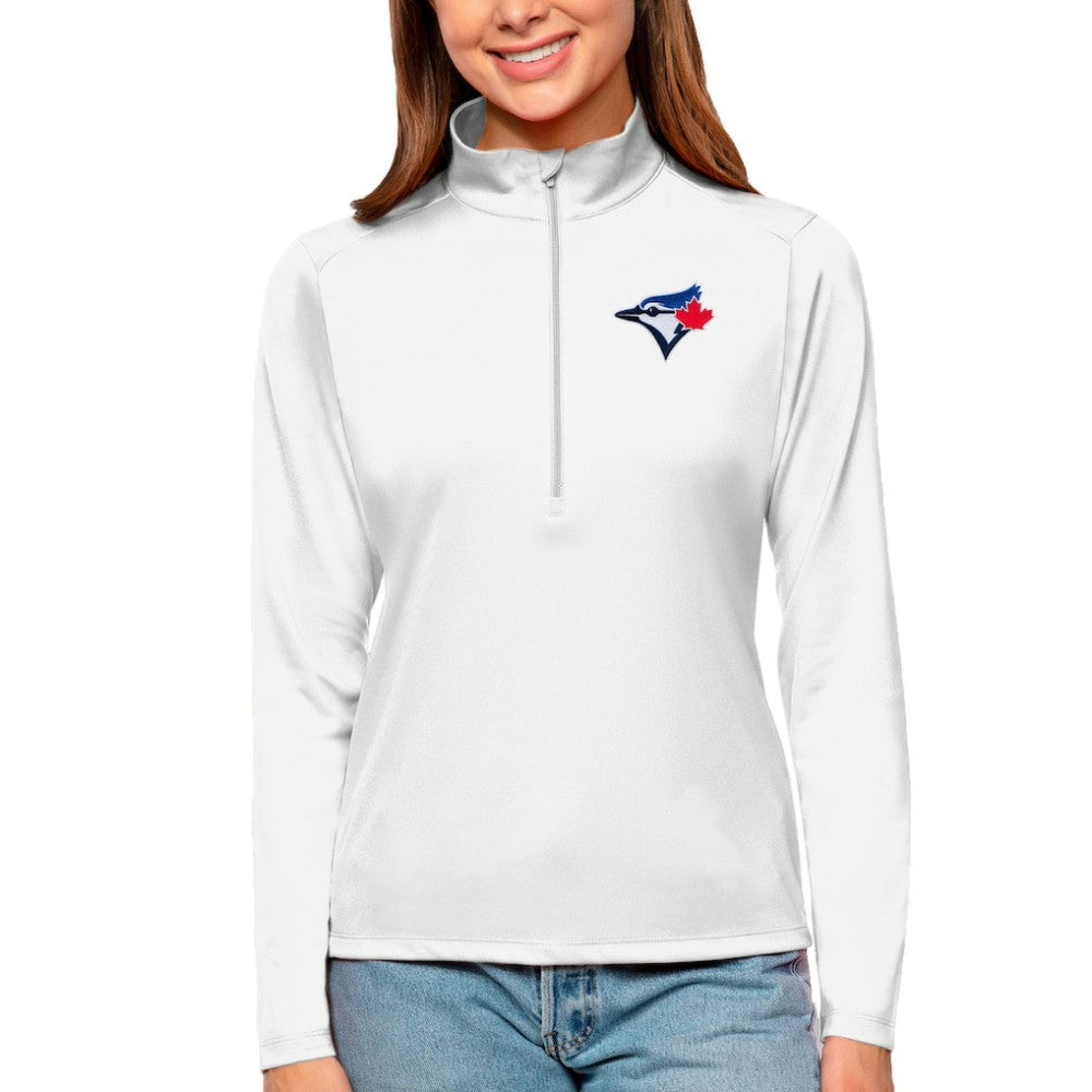 Toronto Blue Jays Antigua Women's Tribute Quarter-Zip Pullover Top - White Pullover