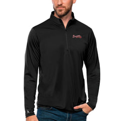 Atlanta Braves Antigua Tribute Quarter-Zip Pullover Top - Black Pullover
