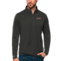 Atlanta Braves Antigua Tribute Quarter-Zip Pullover Top - Charcoal Pullover