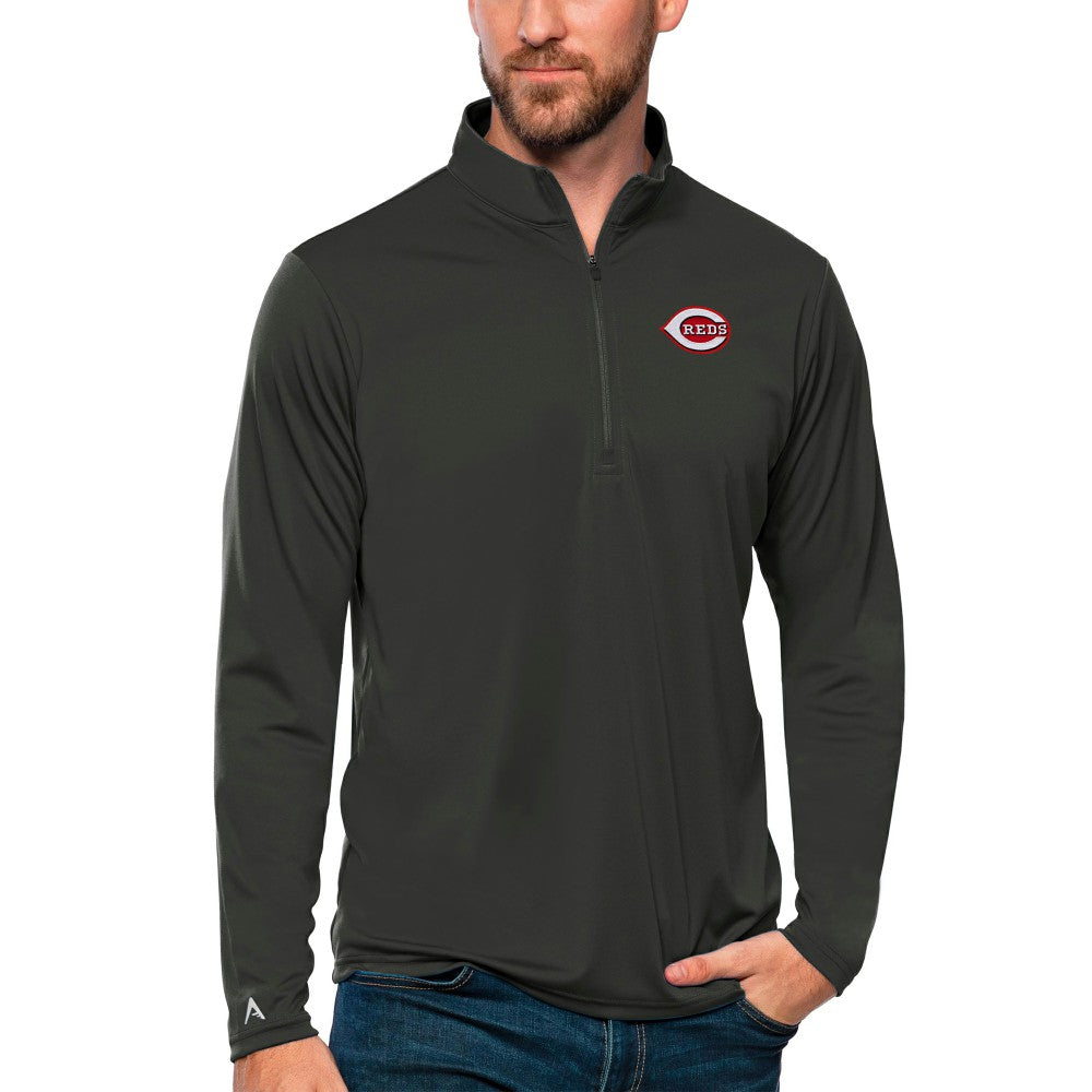 Cincinnati Reds Antigua Tribute Quarter-Zip Pullover Top - Charcoal Pullover