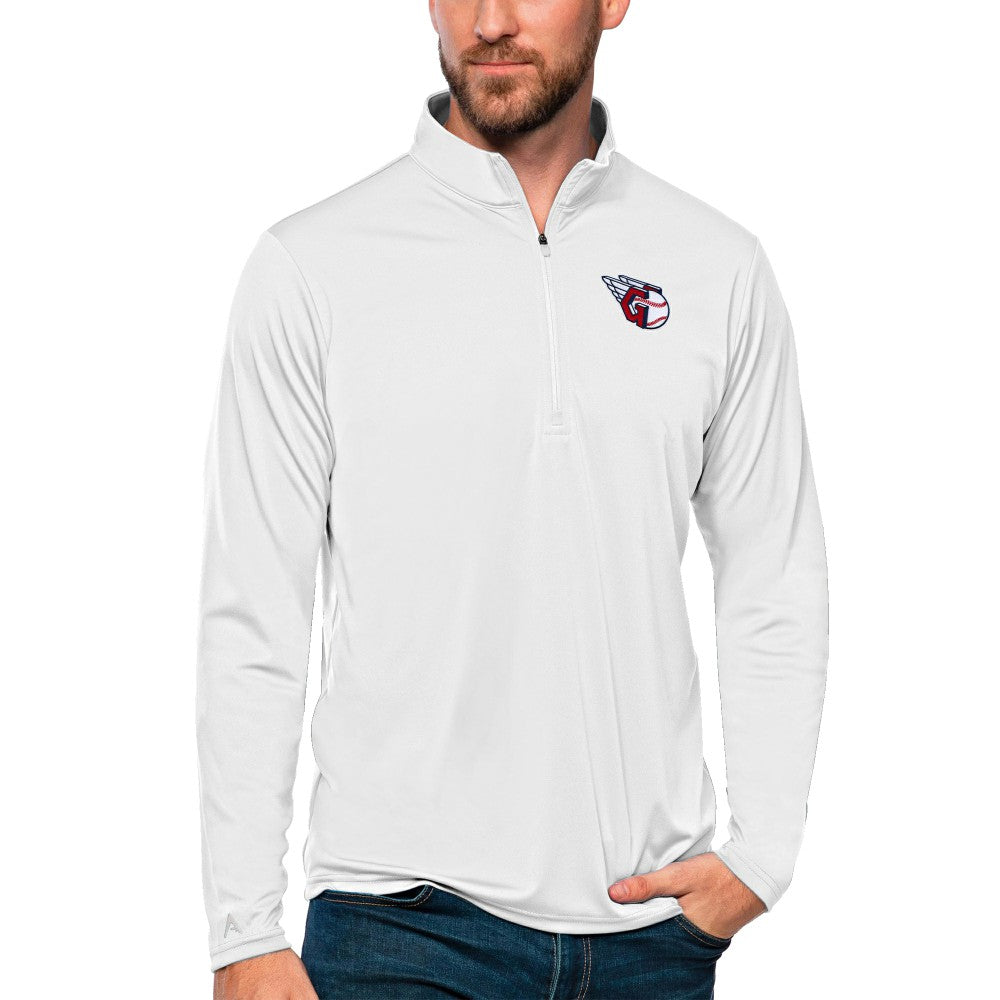 Cleveland Guardians Antigua Tribute Quarter-Zip Pullover Top - White Pullover