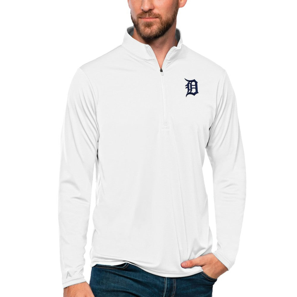 Detroit Tigers Antigua Tribute Quarter-Zip Pullover Top - White Pullover