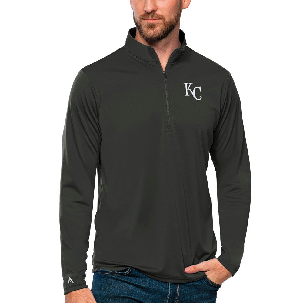 Kansas City Royals Antigua Tribute Quarter-Zip Pullover Top - Charcoal Pullover