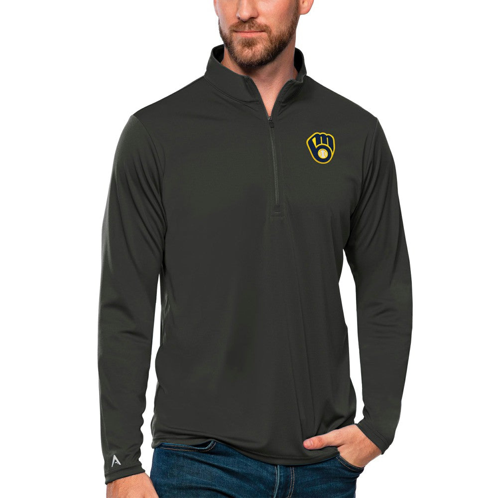 Milwaukee Brewers Antigua Tribute Quarter-Zip Pullover Top - Charcoal Pullover