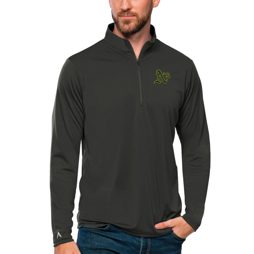 Athletics Antigua Tribute Quarter-Zip Pullover Top - Charcoal Pullover