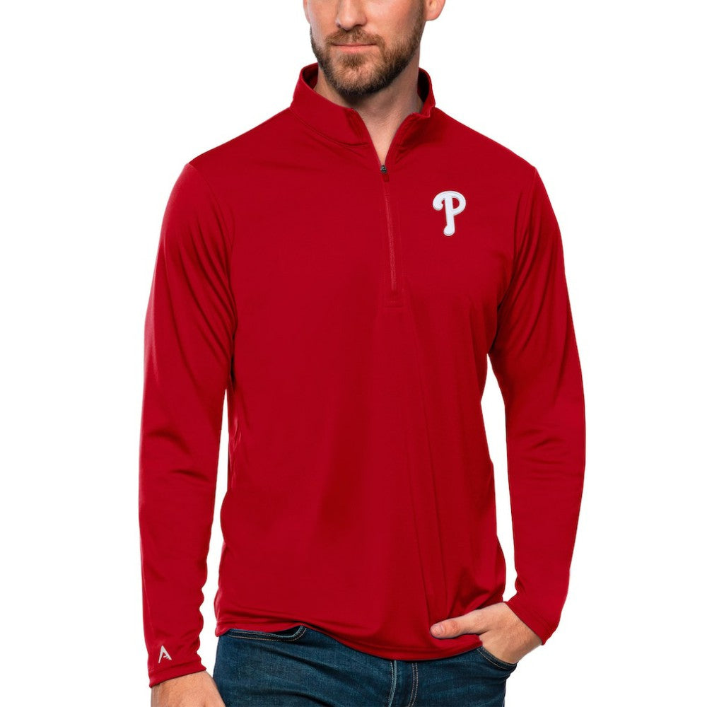 Philadelphia Phillies Antigua Tribute Quarter-Zip Pullover Top - Red Pullover