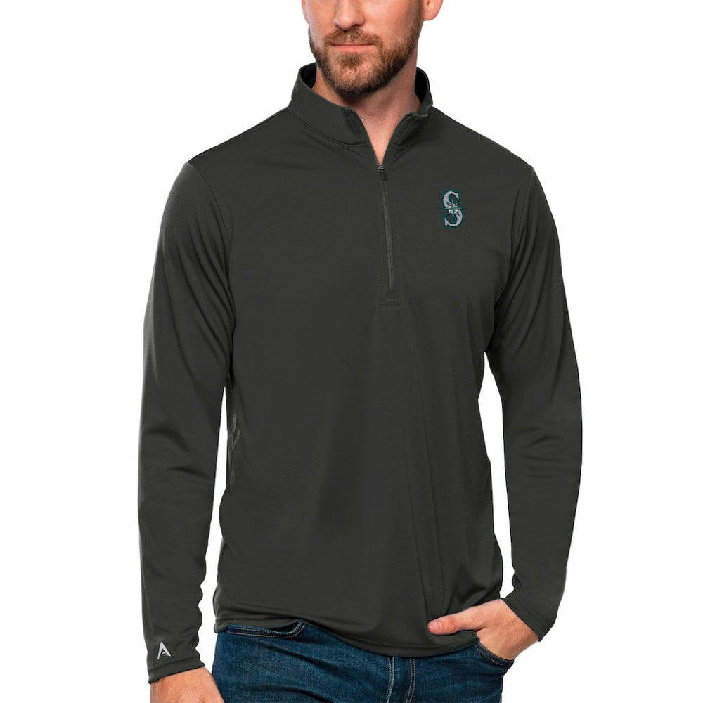 Seattle Mariners Antigua Tribute Quarter-Zip Pullover Top - Charcoal Pullover