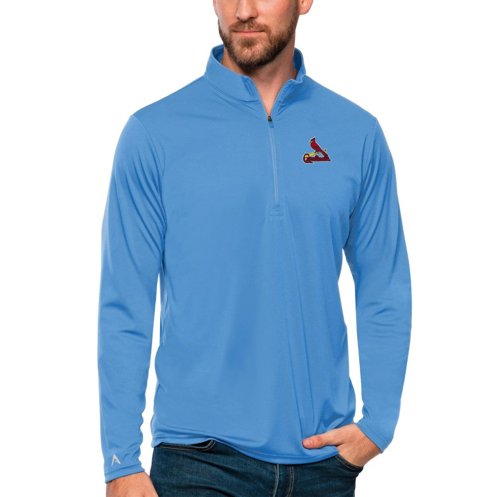 St. Louis Cardinals Antigua Tribute Quarter-Zip Pullover Top - Powder Blue Pullover