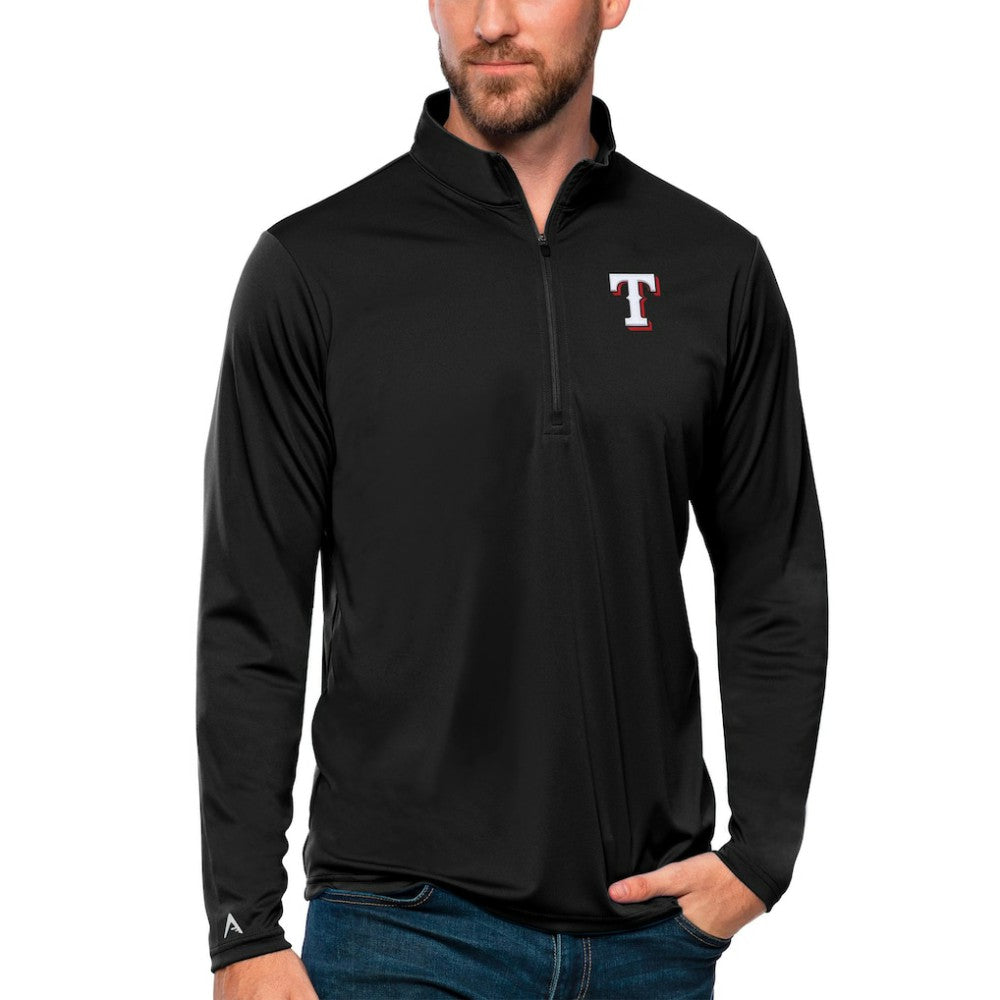 Texas Rangers Antigua Tribute Quarter-Zip Pullover Top - Black Pullover